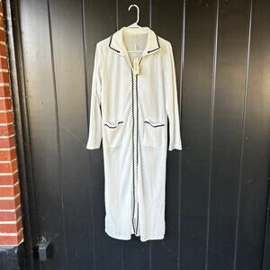 EKOUAER Waffle Knit Long Zip Lounge Cardigan Robe Cream M NWT